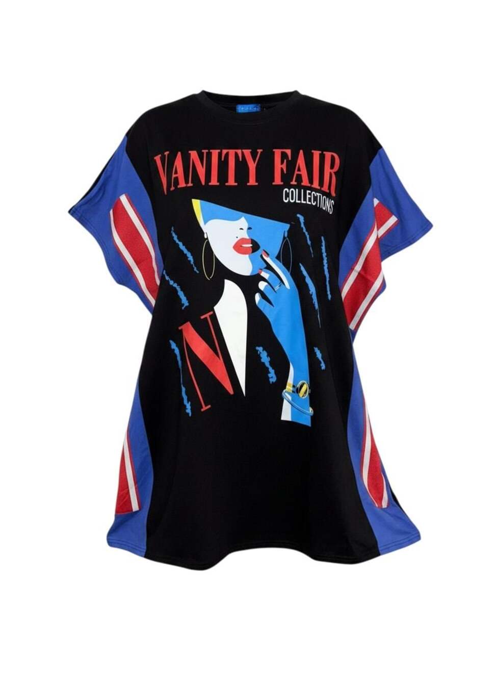 ELLAZHU Vanity Fair Graphic Print Oversized Tunic Dress